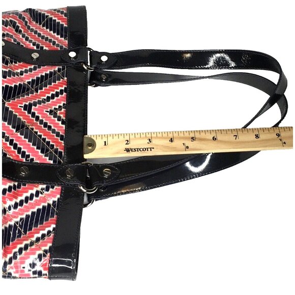 Tory Burch Quilted Pattern Studded Large Multicolor Geometric Patent Tote Bag - Picture 9 of 12